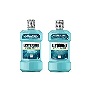 Listerine Cool Mint Antiseptic Mouthwash to Kill 99% of Germs that Cause Bad Breath, Plaque and Gingivitis, Cool Mint Flavor, 1 L (Pack of 2)