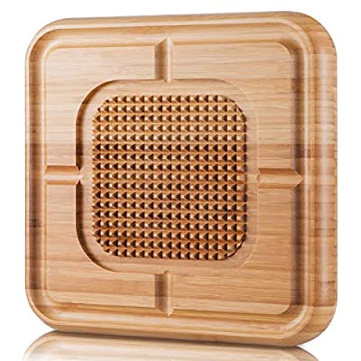 Expired: Carving Board, Bamboo Butcher Block with Juice Groove, Reversible Kitchen Chopping Board & Serving Tray with Spikes, Stabilizes Turkey, Meat, Vegetables While Carving