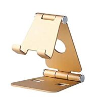 Double Adjustable Cell Phone Stand, 2019 New Style Smartphone Tablet Stand, Dual Foldable Phone Holder, Desk Accessories(Gold)