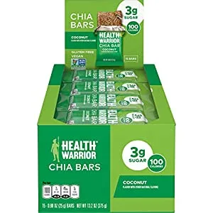 HEALTH WARRIOR Chia Bars, Coconut, Gluten Free, Vegan, 25g bars, 15 Count