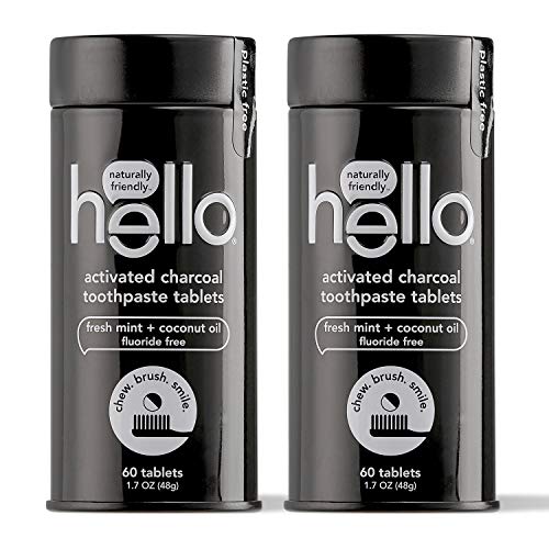 hello Activated Charcoal Whitening Toothpaste Tablets, with Delicious Farm Fresh Mint and Fluoride Free, 120 Count Total (Pack of 2)