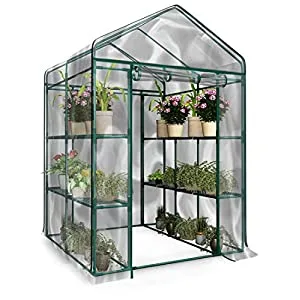 Home-Complete Walk-in Greenhouse-Indoor Outdoor with 8 Shelves, Green