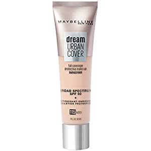 Maybelline Dream Urban Cover Flawless Coverage Foundation Makeup, SPF 50, Ivory
