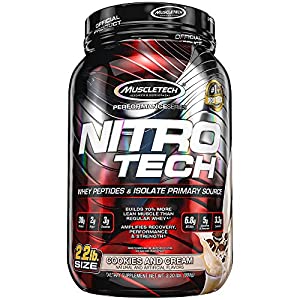 Whey Protein Powder | MuscleTech Nitro-Tech Whey Protein Isolate & Peptides | Lean Protein Powder for Muscle Gain | Muscle Builder for Men & Women | Sports Nutrition | Cookies and Cream, 2.2 lb