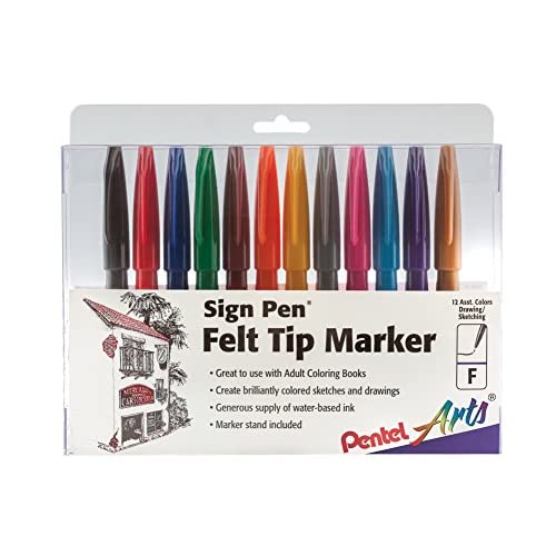Pentel Felt Tip Sign Pen, Set of 12 Assorted Colors (S520-12) - $6.43 ($14.16)