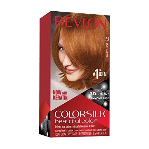 Revlon Color silk Beautiful Permanent Hair Color with 3D Gel Technology & Keratin, 53 Light Auburn