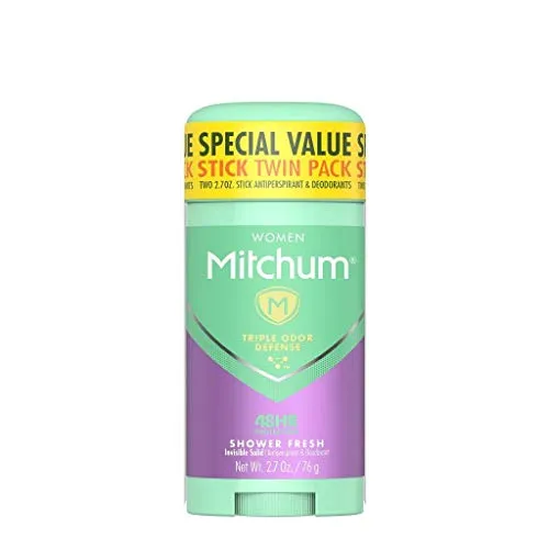 Mitchum Antiperspirant Deodorant Stick for Women, Triple Odor Defense Invisible Solid, 48 Hr Protection, Shower Fresh, 2.7 oz (pack of 2)