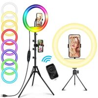 Expired: 12” RGB Selfie Ring Light with Tripod Stand, 11 Colors Modes RGB Dimmable LED Ring Light with Phone Holder