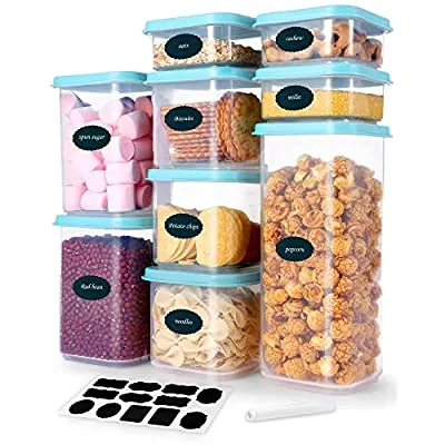 Expired:&nbsp;Airtight Food Storage Container Set with Lids, 9 pcs Plastic Food Container BAP Free Kitchen Pantry Organization