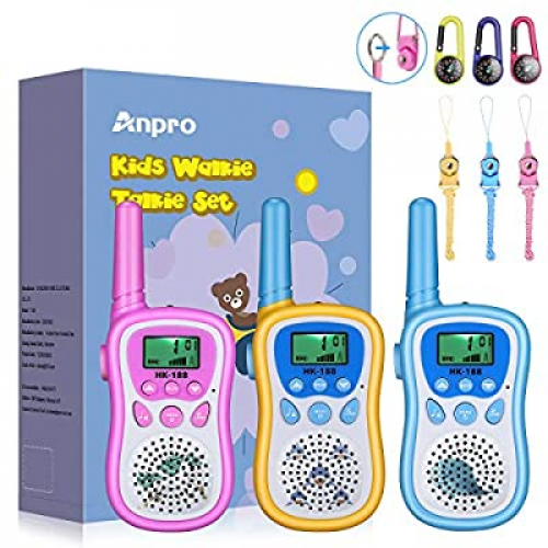 60% off - Expired: Anpro Walkie Talkies for Kids Toys 22 Channels 2 Way Radio Toy 3 KM Long Range with Backlit LCD Flashlight (3 Pack)