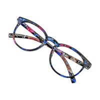 Expired: Blue Light Blocking Glasses, Anti Eyestrain, Computer Reading, TV Glasses, Stylish Oval Frame, Anti Glare (Pink Floral, No Magnification)