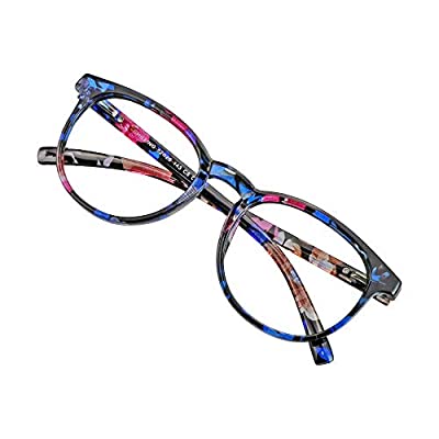 60% off - Expired: Blue Light Blocking Glasses, Anti Eyestrain, Computer Reading, TV Glasses, Stylish Oval Frame, Anti Glare (Pink Floral, No Magnification)