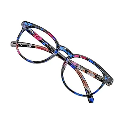 60% off - Expired:&nbsp;Blue Light Blocking Glasses, Anti Eyestrain, Computer Reading, TV Glasses, Stylish Oval Frame, Anti Glare (Pink Floral, No Magnification)
