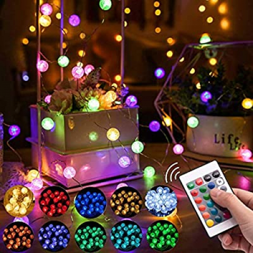 Expired: Crystal Globe String Lights,33FT 100 LED with USB Plug Control (16 Colors)