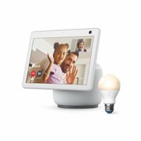 All-new Echo Show 10 (3rd Gen)  with A19 Smart LED Bulb (white)- Glacier White