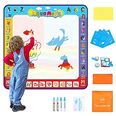 50% off - Expired: Fansteck Aqua Magic Doodle Mat for Kids 40x40inch, Colorful Water Drawing Mat with 24 Accessories