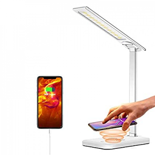 Expired: GSBLUNIE LED Desk Lamp, Wireless Charging, USB Charging Port, 3 Lighting Modes, 6 Brightness Levels, Dimmable (Adapter Included)