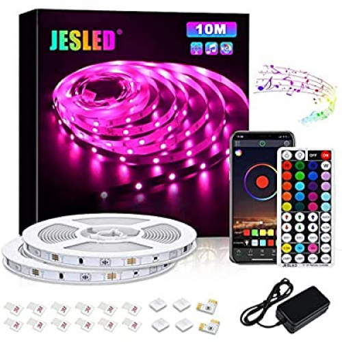 Expired: JESLED 32.8ft Color Changing Light Strips, 44 Keys IR Remote and App Control with Music Sync, Flexible 5050 RGB Lights