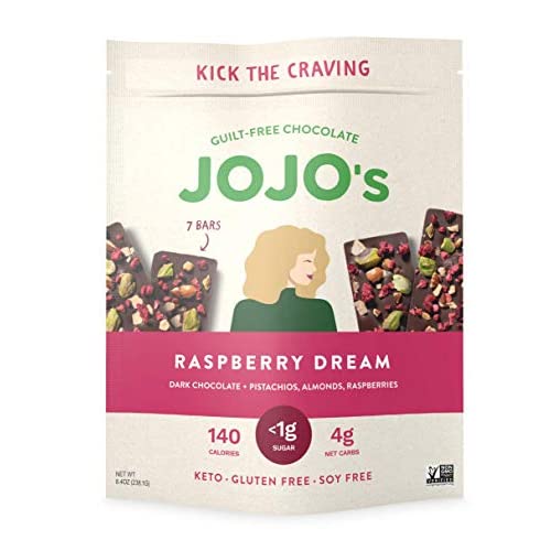 JOJO’s Dark Chocolate Bars Made with Hemp, Plant Based Protein, Sugar Free, Low Carb, Vegan, Paleo & Keto Friendly, Raspberry Dream, 8.4oz Bag (7 Bars) - $5.24 ($15.99)