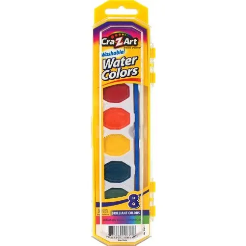 Cra-Z-art Washable Watercolors with Brush, 8 Colors, 1 Tray (10651)