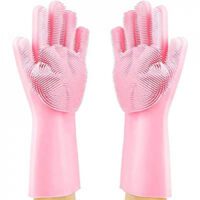 Expired: Magic Silicone Reusable Dishwashing Cleaning Scrubbing Glove for Kitchen, Bathroom, Pet Grooming, Car Washing (Pink)