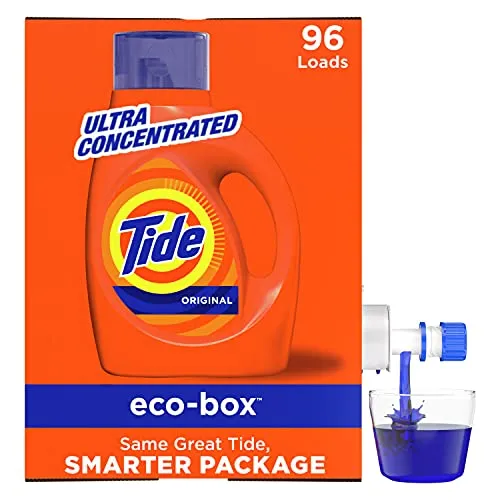 Tide Liquid Laundry Detergent Soap Eco-Box, Ultra Concentrated High Efficiency (HE), Original Scent, 96 Loads