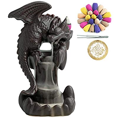 Expired: VVMONE Dragon Ceramic Incense Holder with 100 Cones, Waterfall Backflow Incense Burner, Aromatherapy