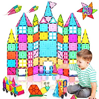 50% off - Expired: 100Pcs – Landtaix Kids Magnet Tiles Oversize 3D Magnetic Building Blocks