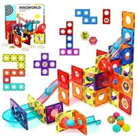 Expired: 115Pcs Pipe Magnetic Blocks for Kids 3D Magnetic Building Blocks Tiles Set-Magnet Marble Run with 8 Colored Plastic Marbles STEM