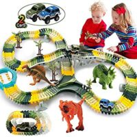 Expired: 192Pcs HOMOFY Dinosaur Race Car Flexible Track, Create a Road,3 Dinosaurs,2 Cars Vehicle Playset