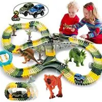Expired:&nbsp;192Pcs HOMOFY Dinosaur Race Car Flexible Track, Create a Road,3 Dinosaurs,2 Cars Vehicle Playset