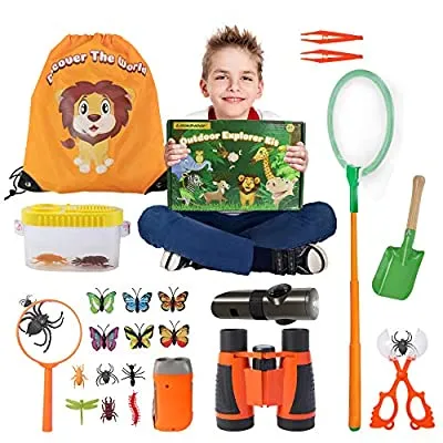 50% off - Expired: 24 PCS Kids Outdoor Explorer Kit with Binoculars, Flashlight, Magnifying Glass, 7-in-1 Multifunction Whistle