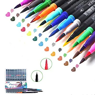 Expired:&nbsp;24 Pack Brush and Fine Tip Dual Markers Pen, Calligraphy Point Coloring Marker Ink Pens, Art Markers