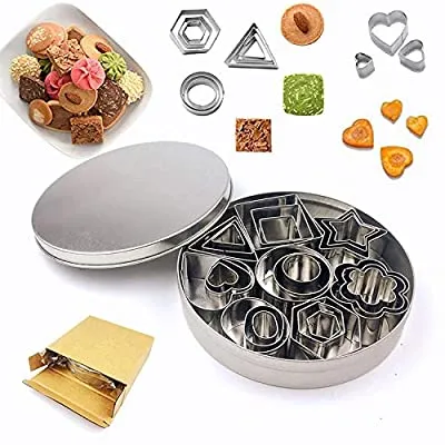 Expired:&nbsp;24Pcs Small Baking Molds Geometric Cookie Cutters Tiny Stainless Steel Metal Biscuit Moulds Geometric Shapes for Kitchen