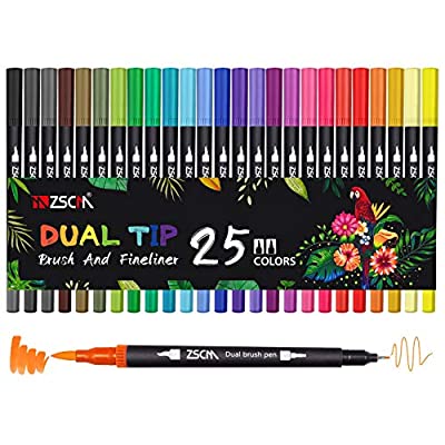 Expired: 25 Dual Brush Colored Pens Art Markers