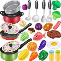 Expired: 27 PCS Toddler Kitchen Cooking Accessories with Pretend Play Food