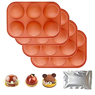 Expired:&nbsp;4Packs Medium Semi Sphere Silicone Molds, Cocoa Bomb Ball Mold for Chocolate, Cake, Jelly, Dome Mousse, Baking DIY, 6-Cavity (Brown)