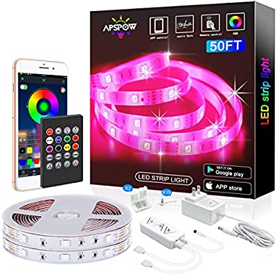 Expired: 50ft Multicolor RGB LED Light Strips, 5050 LED Tape Lights, Music Sync Color Changing + Remote Control +APP Controlled