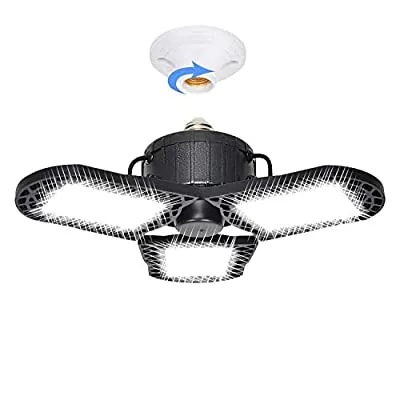 Expired: 80W Deformable Aluminum Bright Garage Ceiling LED Light with 3 Adjustable Panels, 8000LM 6500K Daylight E26