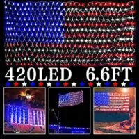 Expired: AMENON 6.6ft×3.3ft Larger American Flag Lights 420 LED 4th July Decorations Flag Net Lights , Waterproofs