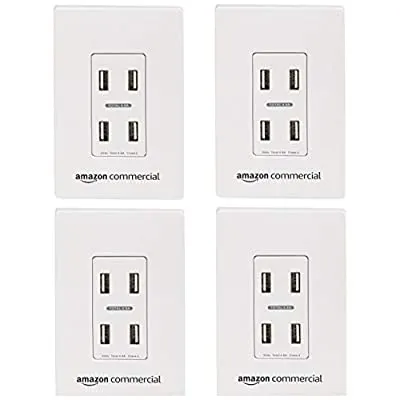 AmazonCommercial White, 4-Pack In Wall USB Charger