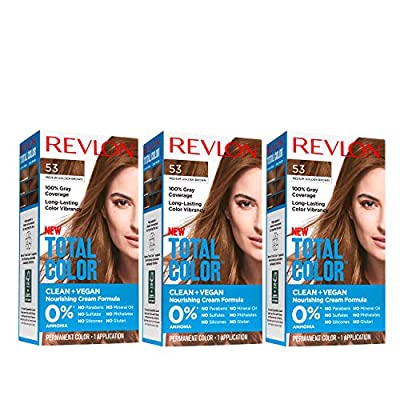 3 pack REVLON Total Color Permanent Hair Color, 53 Medium Golden Brown, 10.2 oz