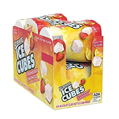 6 pack Ice Breakers Ice Cubes Gum Bottle Pack, strawberry lemonade, 3.24 oz
