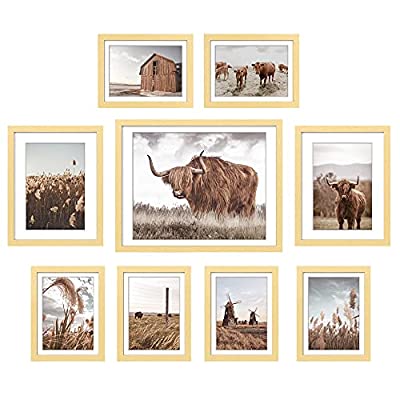 Expired: ArtbyHannah 9 Pack Framed Highland Cow Art and Farmhouse Wall Decor Picture Frame Set