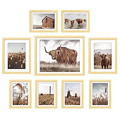 Expired: ArtbyHannah 9 Pack Framed Highland Cow Art and Farmhouse Wall Decor Picture Frame Set