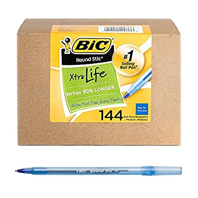 Expired: BIC Round Stic Xtra Life Ballpoint Pen, Medium Point (1.0mm), Blue, 144-Count