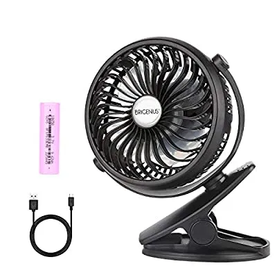 Expired:&nbsp;BRIGENIUS Clip on Fan, Portable Mini Desk Fan Rechargeable Battery Operated with Hanging Hook, USB Powered Clip Fan