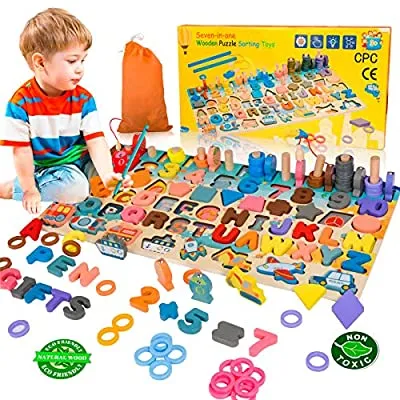 60% off - Expired:&nbsp;BeebeeRun Wooden Number Alphabet Puzzles Shape Sorting Counting Montessori Learning Toys