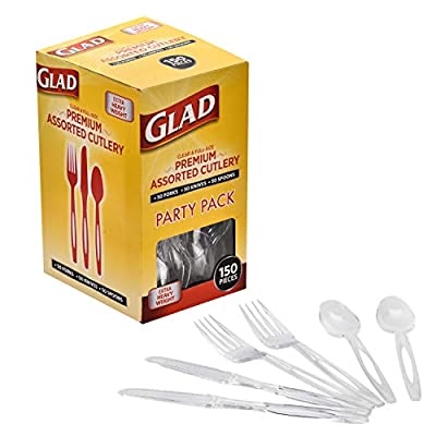 Glad Premium 900 Pieces Assorted Plastic Cutlery, 150 – 6 Pack, Clear - $22.60 ($30.57)