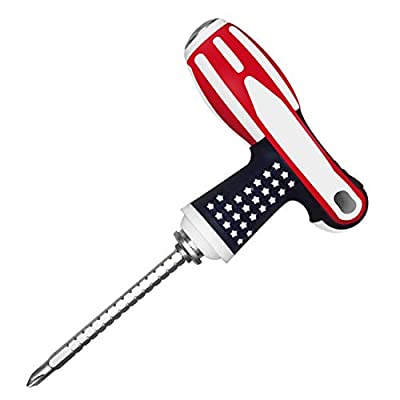 Expired: DOYOUDO Phillips Head and Flat Head Multi Screwdriver, USA Flag T Handle and Adjustable Magnetic Galvanized Blade